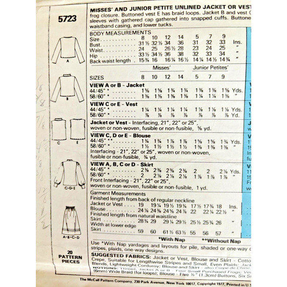 McCalls 5723 Sewing Pattern Size 12 Misses and Petite UNCUT wide leg pants here - Picture 6 of 7